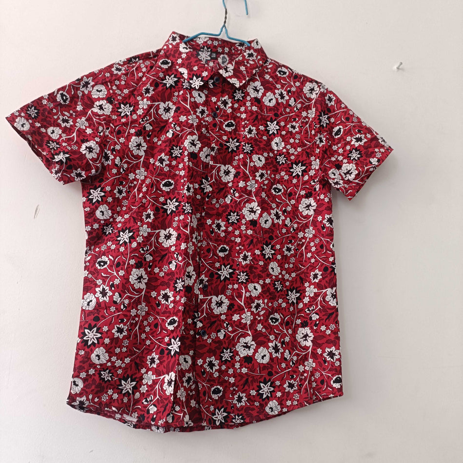 STOCK-Men’s Slim Fit Floral Short Sleeve Cardigan Shirt