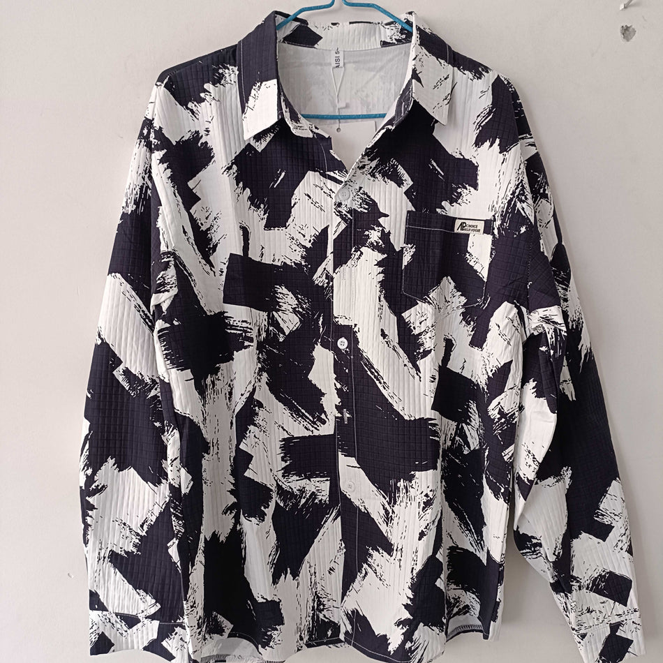 STOCK-Men's Textured Striped Long Sleeve Business Casual Shirt