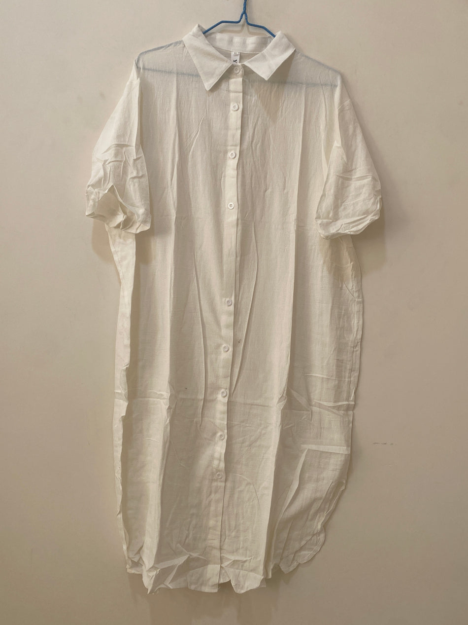 STOCK-Linen Shirt Dress – Loose Fit with Lace-Up Waist & Short
