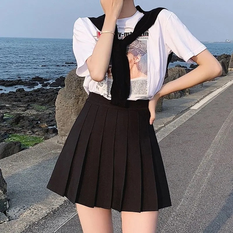 High-Waist A-Line JK Pleated Skirt – Korean Style