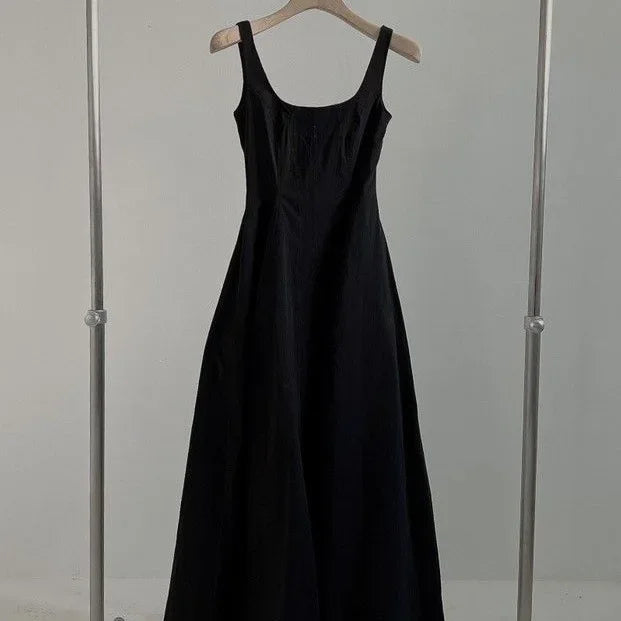 STOCK-Slim Korean Sleeveless Midi Dress – Elegant Style