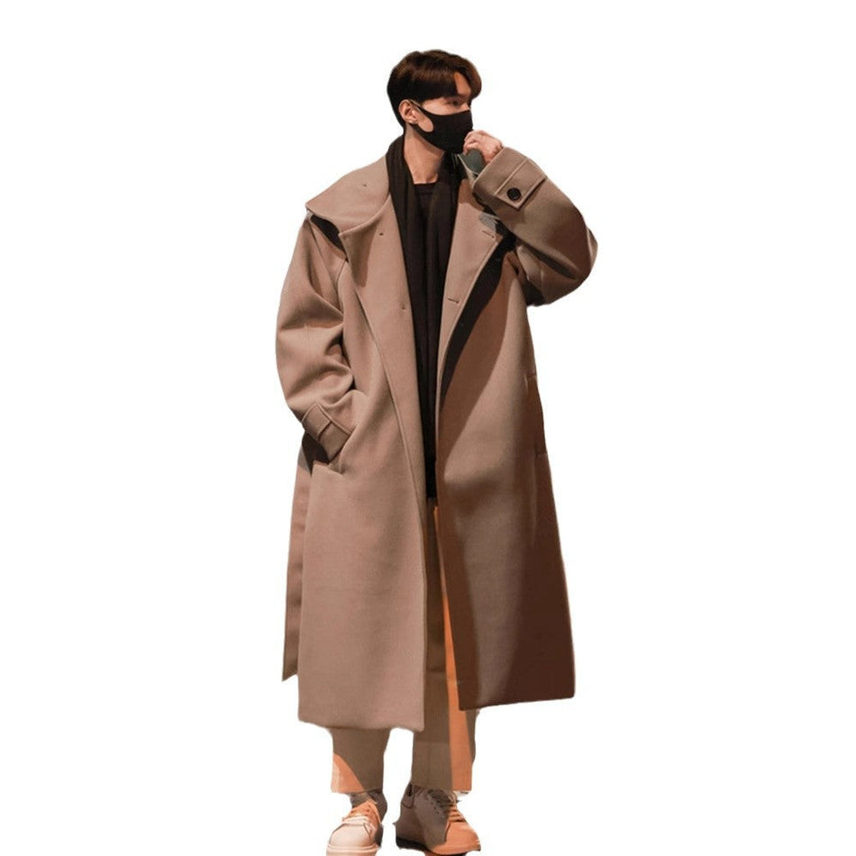 STOCK-Men’s Korean Over-the-Knee Wool Coat – Thick Warm Winter