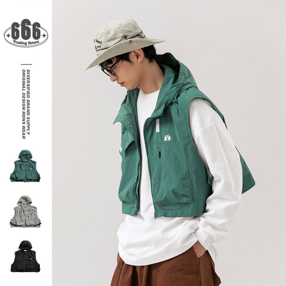 Japanese Cityboy Hooded Vest – Outdoor Windproof Camping Jacket