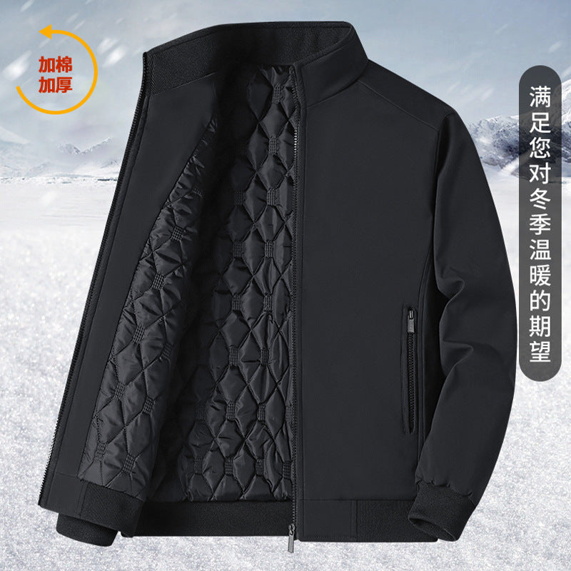 Middle-Aged Men’s Fleece-Lined Cotton Jacket