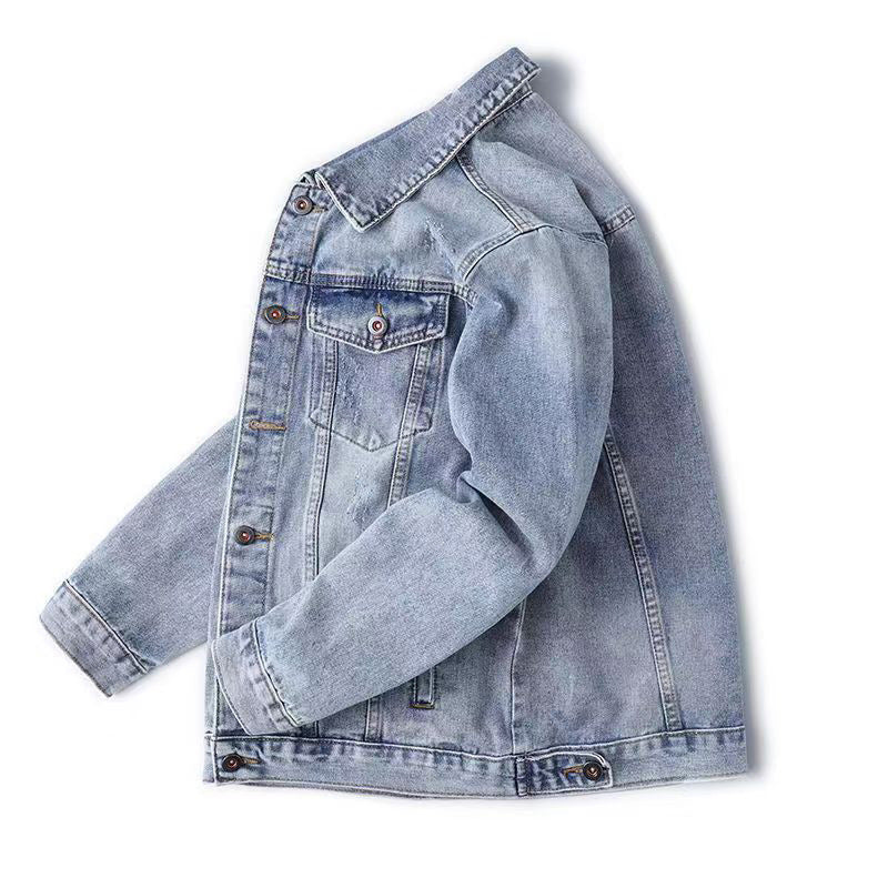 STOCK-Men's Loose Denim Coat Spring Autumn Plus Size Workwear