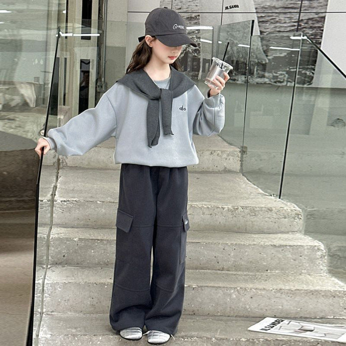 Girls’ Autumn 2025 Shawl Sweatshirt Cargo Set – Spring Autumn Kids Fashion Nepal | Tudoholic