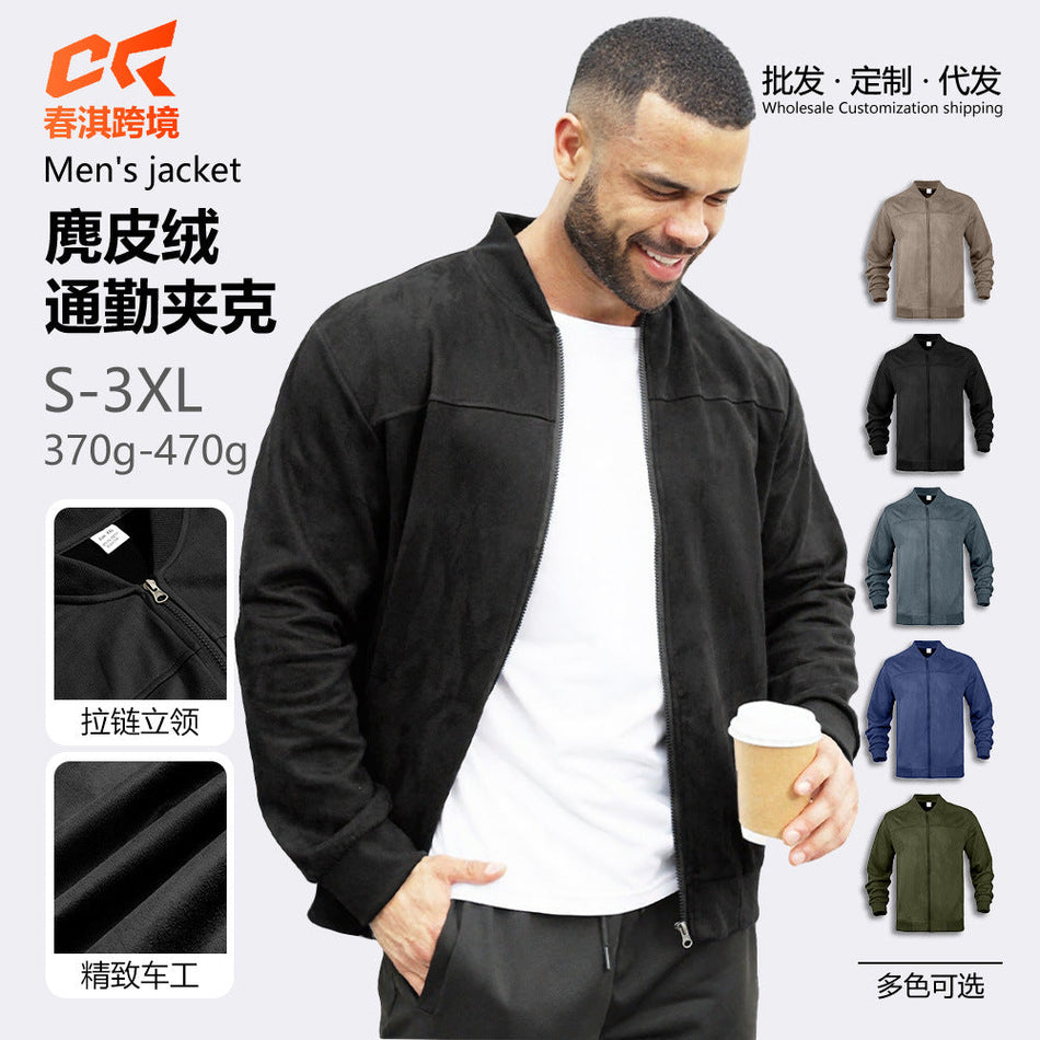 European American Autumn Suede Flight Jacket Men Retro Zipper