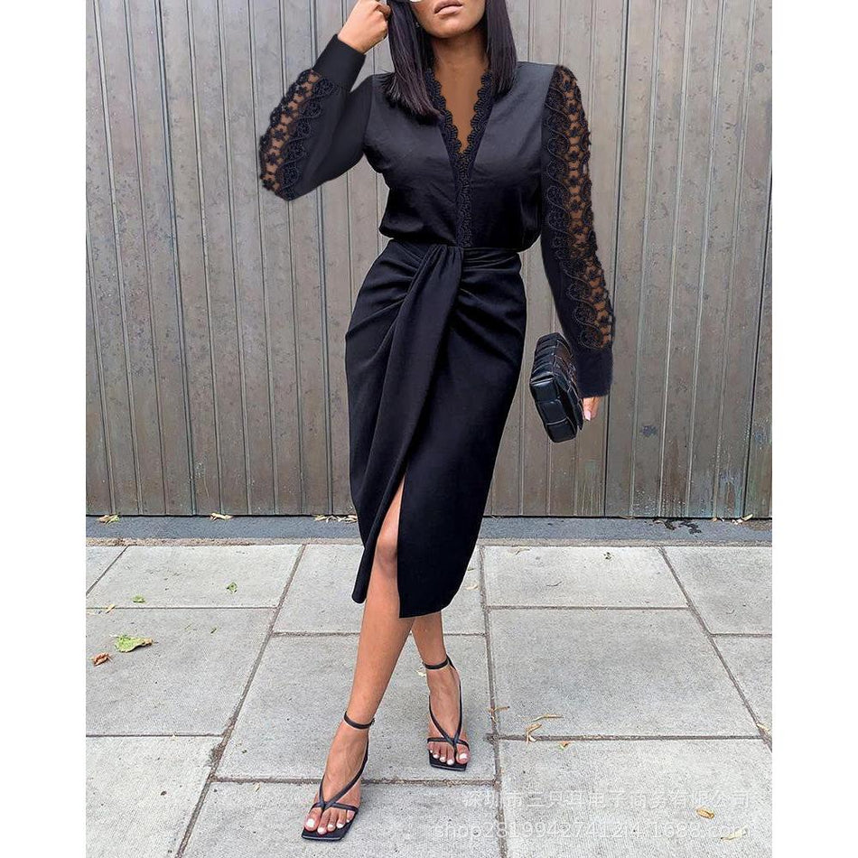 V-Neck Lace Waist Dress