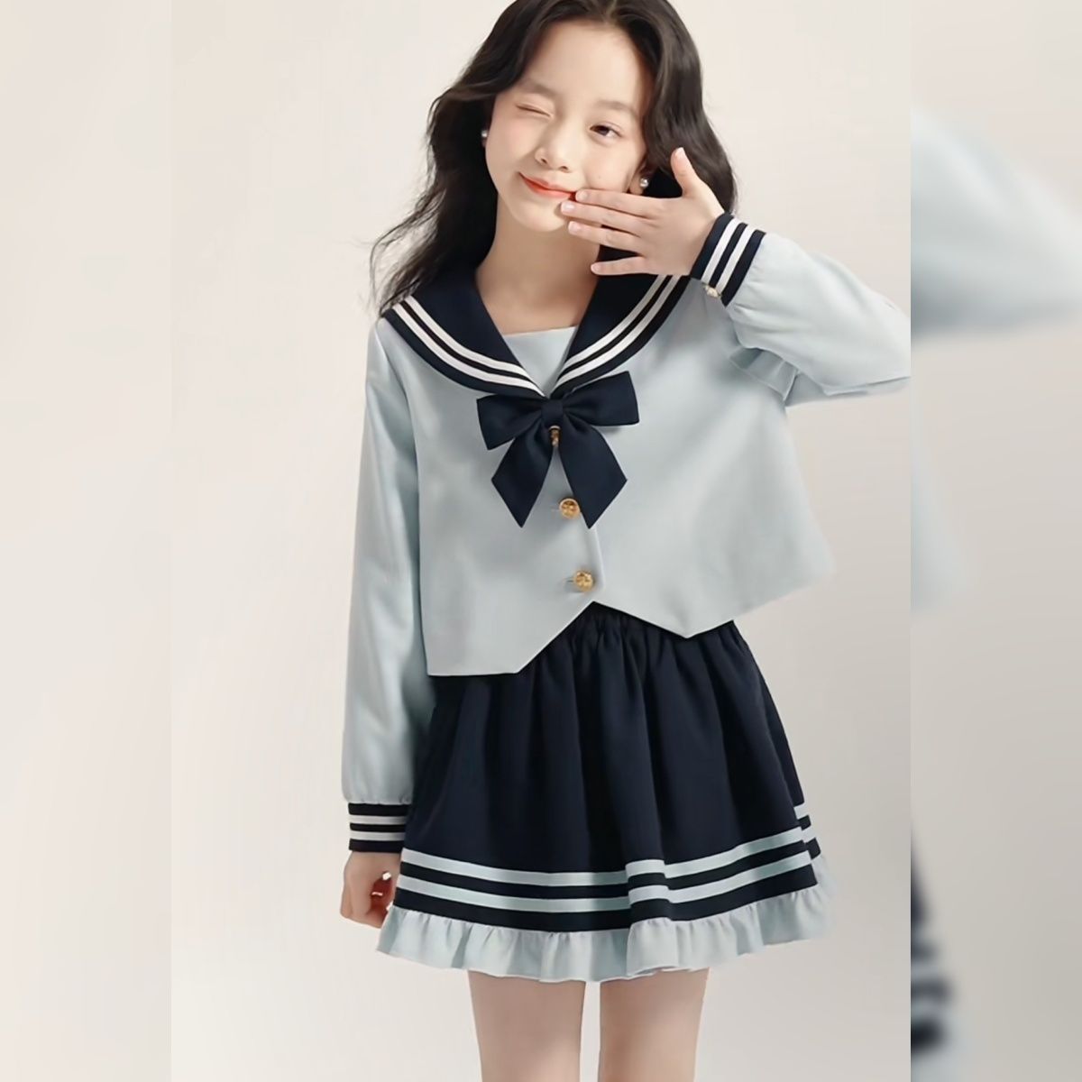 Girls JK Doll Collar Skirt Set – Preppy Kids Outfit Nepal | Tudoholic