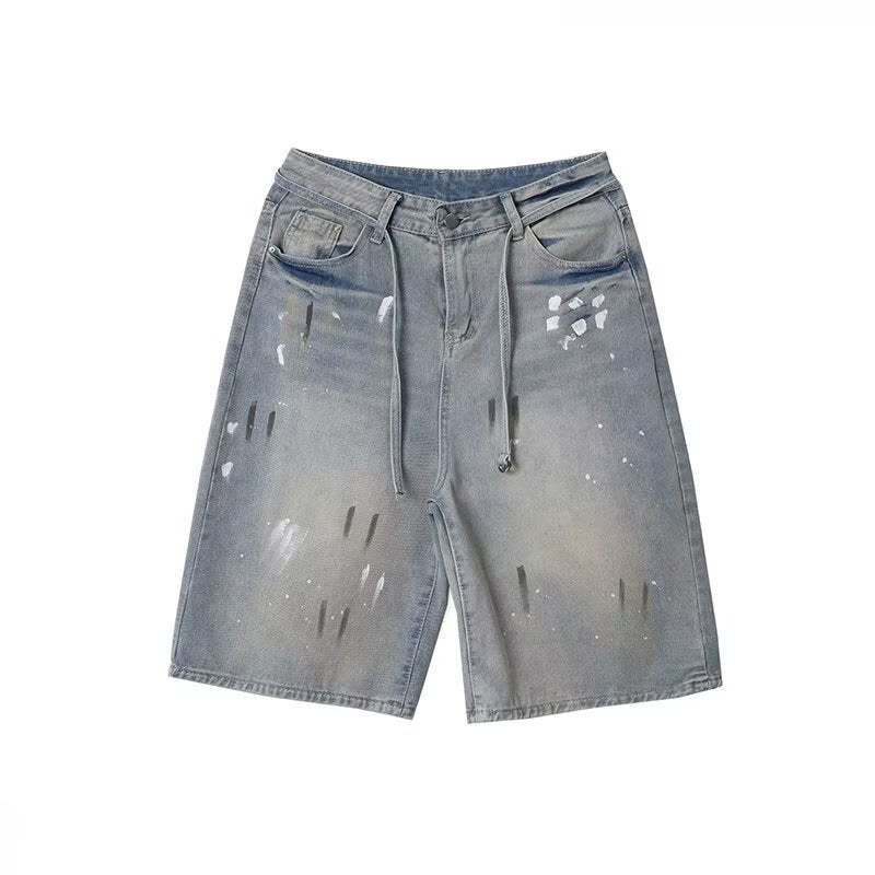 Splash-Print Street Hip-Hop Denim Shorts
