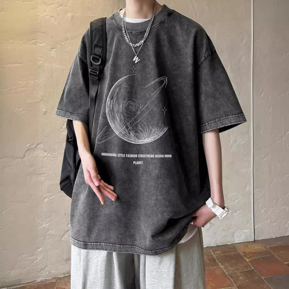 Washed Cotton T-Shirt – Loose American Style for Summer