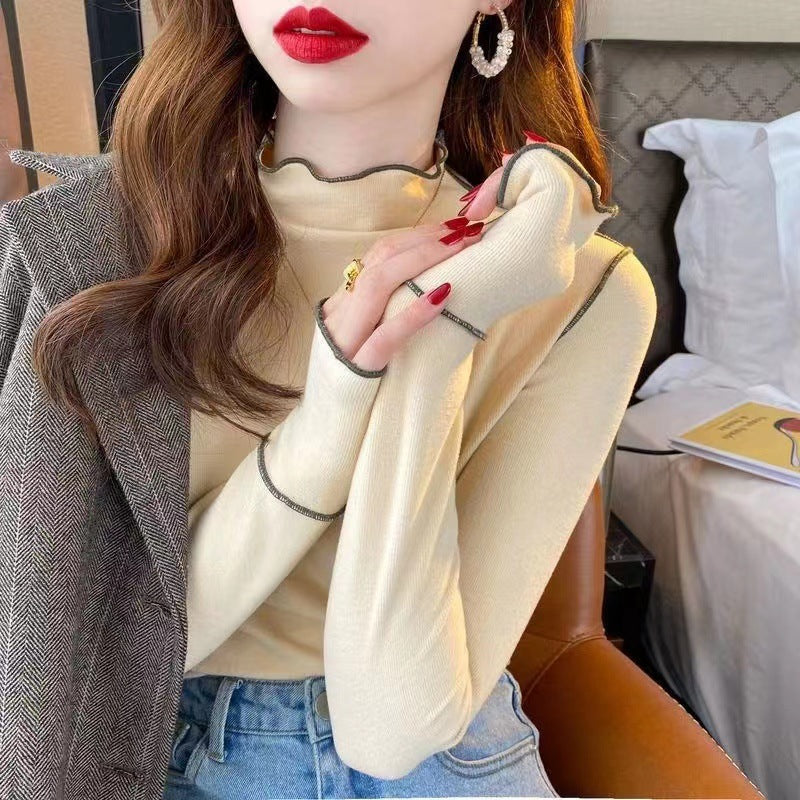 Ruffled Velvet Half-High Collar Base Top