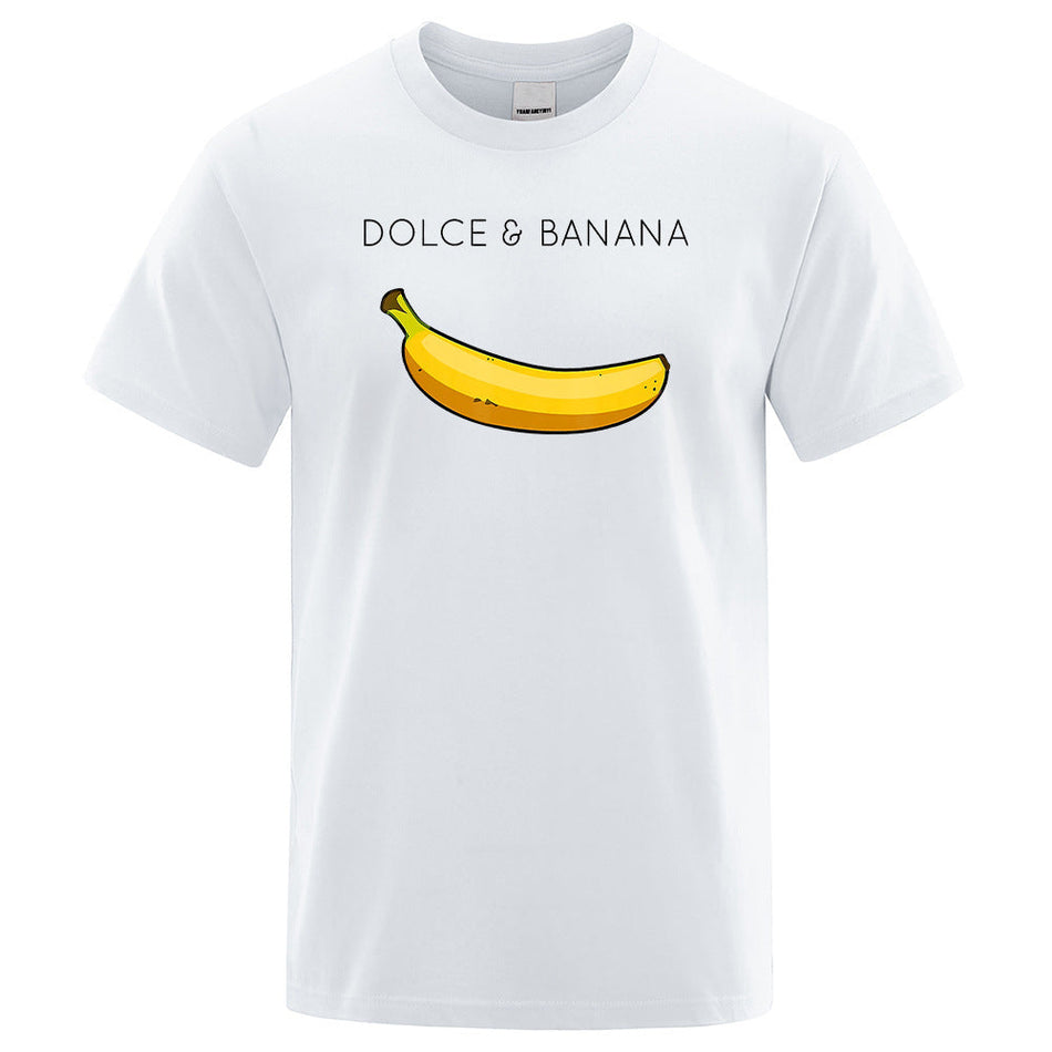 Banana Print Crewneck T-Shirt Men Casual Breathable Short Sleeve