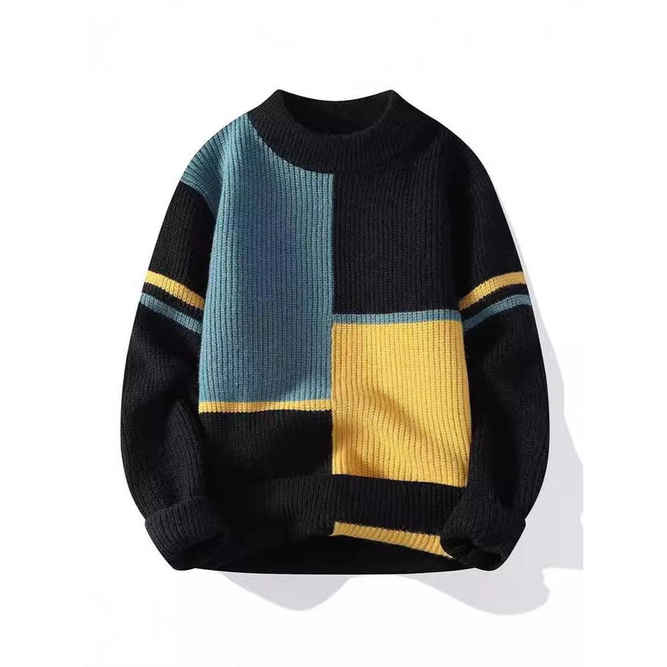 Men’s Contrast Color Round Neck Knitted Sweater