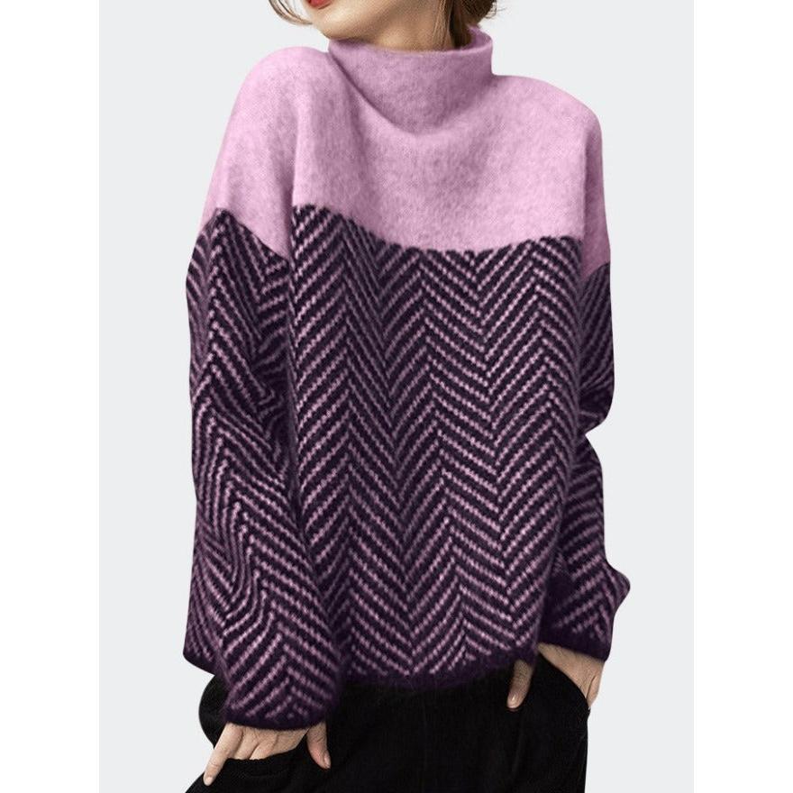 French Style Turtleneck Striped Loose Sweater