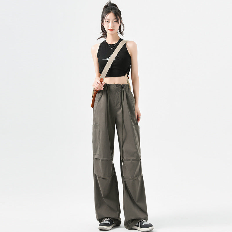 High-Waist American-Style Parachute Overalls