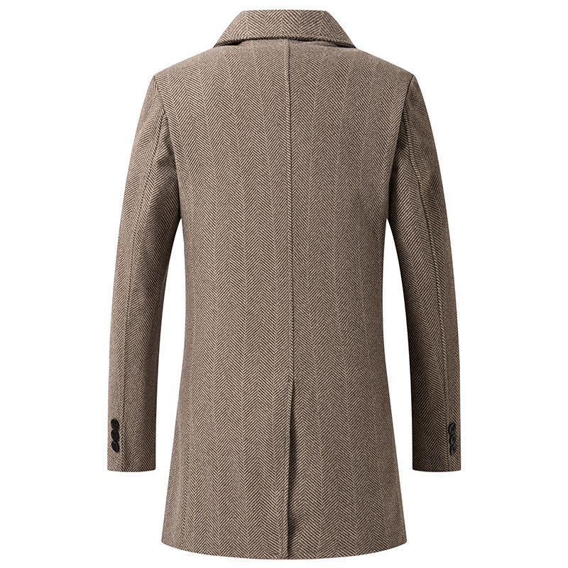 Men’s Plaid Wool Coat – Mid-Length Double-Breasted European