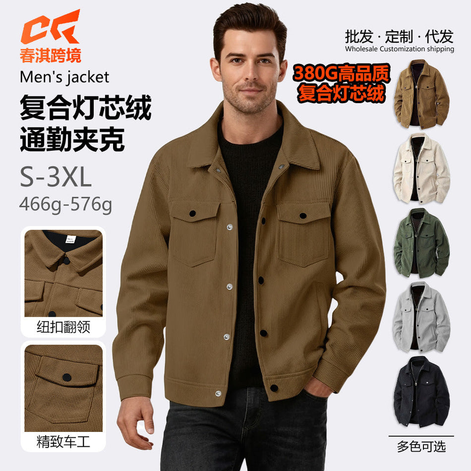 European American Corduroy Single-Breasted Lapel Jacket Men
