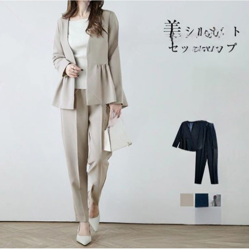 Japanese V-Neck Stitching Pants Suit