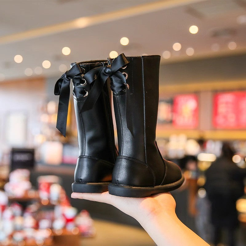STOCK-Girls' Velvet High Boots 2025 Autumn Winter