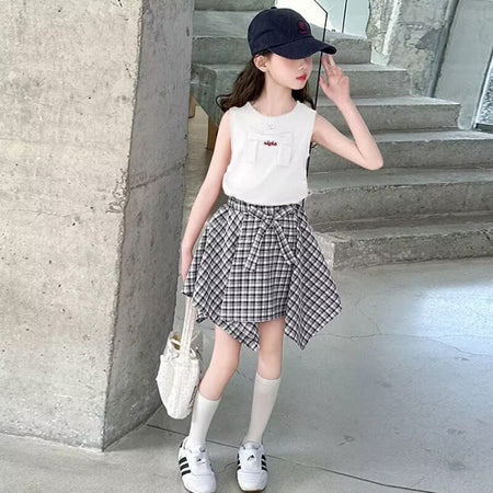 Girls Korean Plaid Skirt Summer Two-Piece Set – Baby & Children's Outfits – Image 7