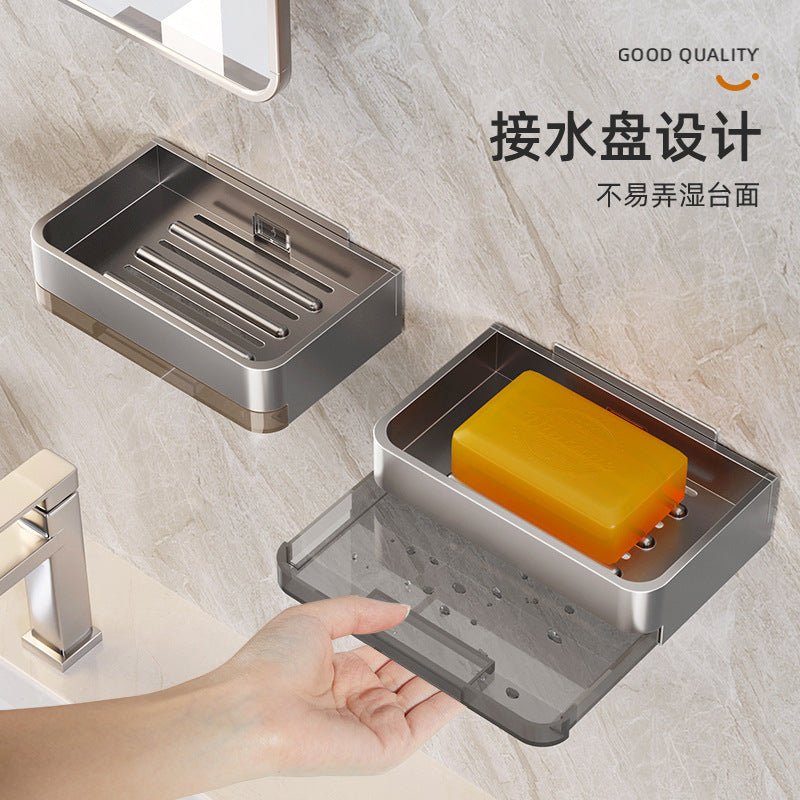 Space Aluminum Wall-Mounted Double-Layer Soap Box Rack