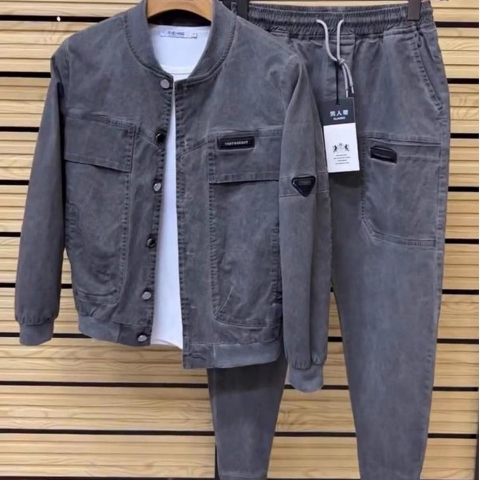 Men’s Baseball Collar Jacket Set – Slim & Trendy