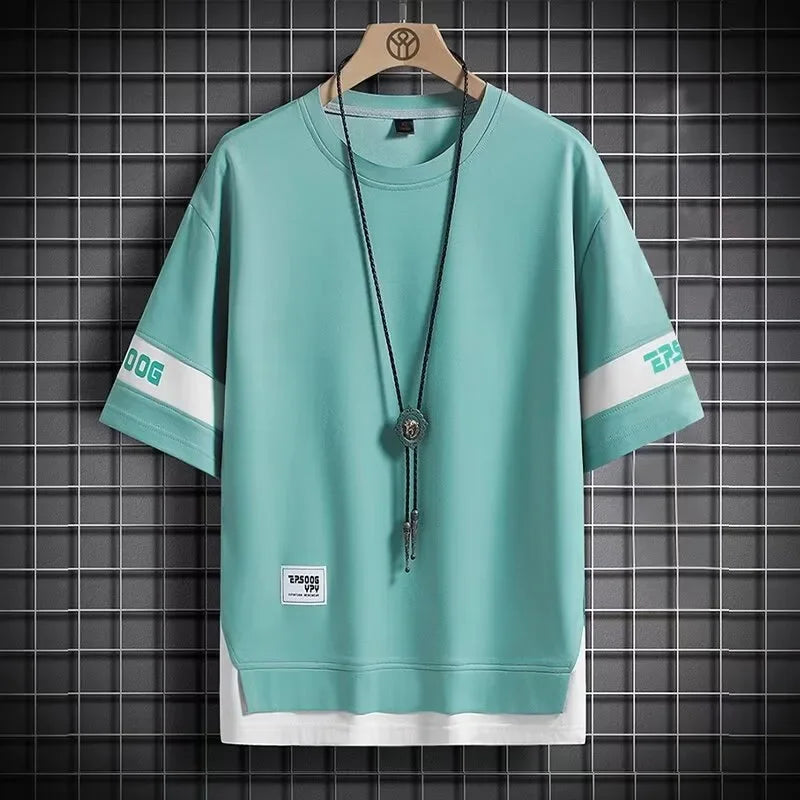 STOCK-Men’s Fake Two-Piece T-Shirt – Hip-Hop Style Summer 2024