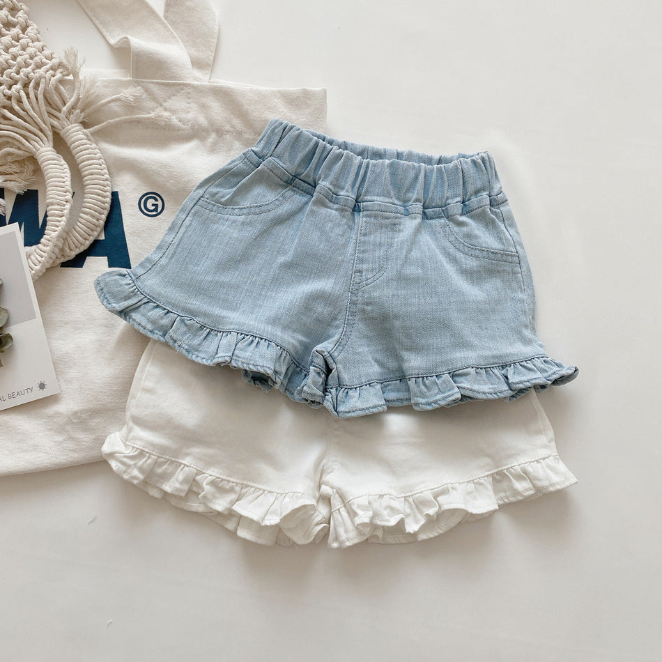 Girls Summer Denim Shorts Cute Wooden Ear Style Kids Wear