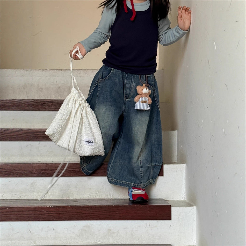 Girls' Wide-Leg Jeans – Sweet Tea Mom 2025 Autumn Korean Style