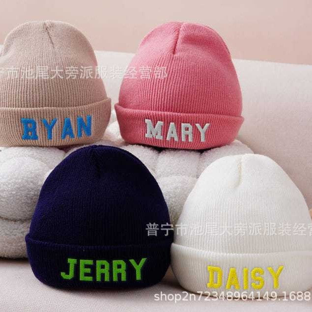 Kids’ Knitted Letter Hat – Warm Winter Pullover Cap