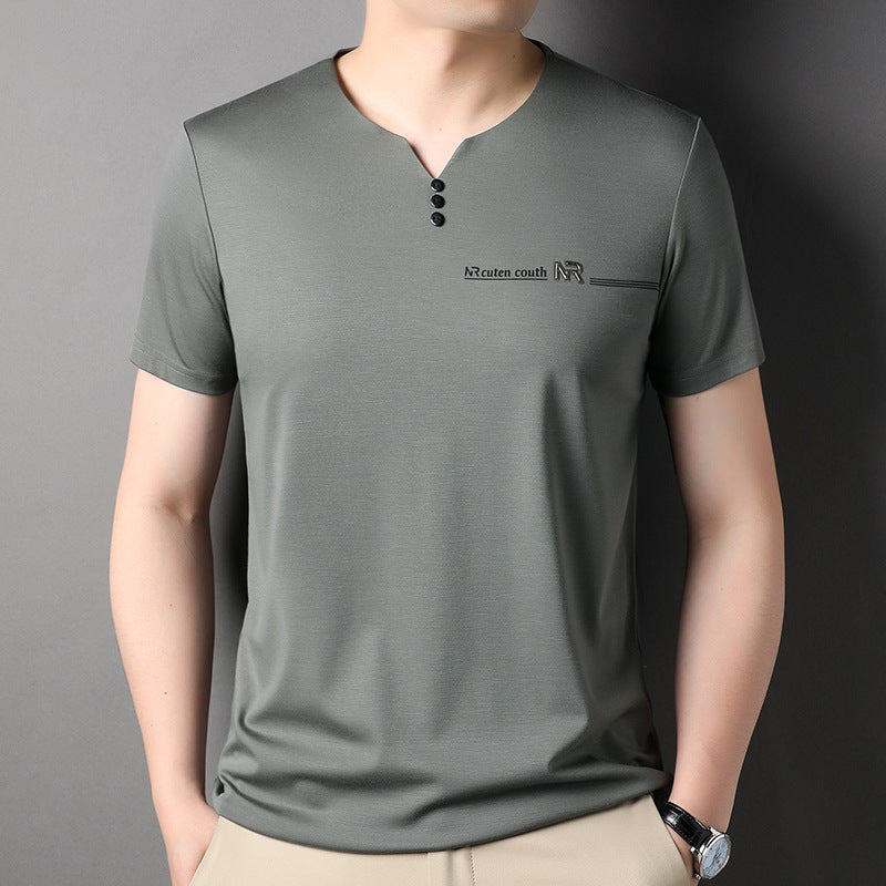 Men’s Mulberry Silk V-Neck T-Shirt – Summer Trendy Top