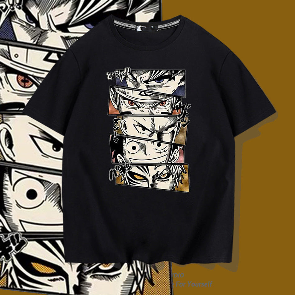 Anime Mixed Cut Loose Short Sleeve T-Shirt Men Summer Animes