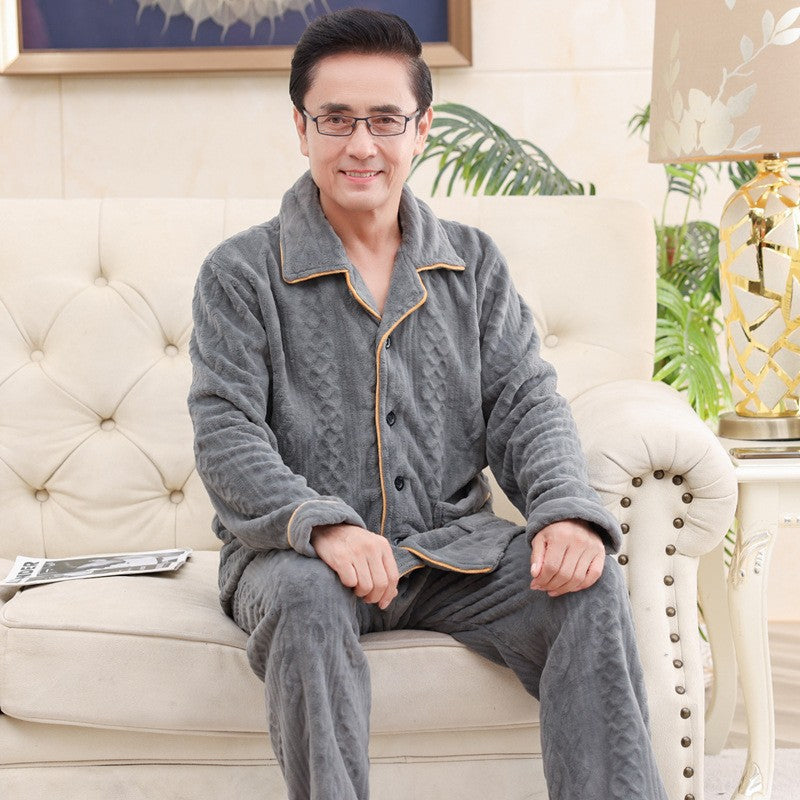 Men’s Winter Flannel Pajamas Long Sleeve Lapel Plus Size