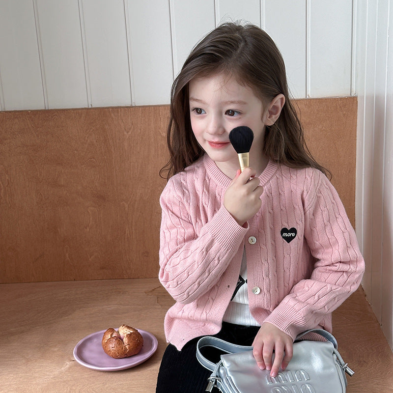 Girls’ Korean Cable Knit Cardigan 2025