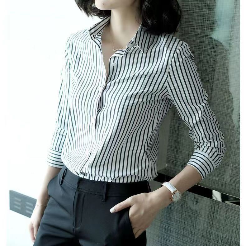 Women’s Striped Long-Sleeve Slim-Fit Shirt – Western Style