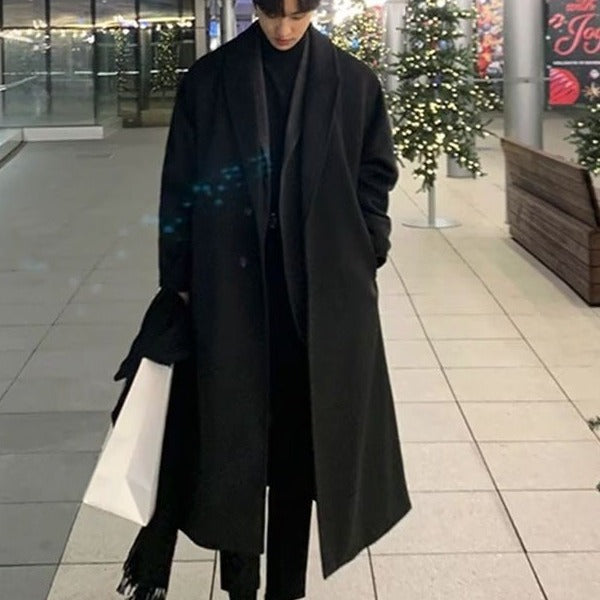 Men’s Wool Overcoat Double-Layer Cashmere Long Trench