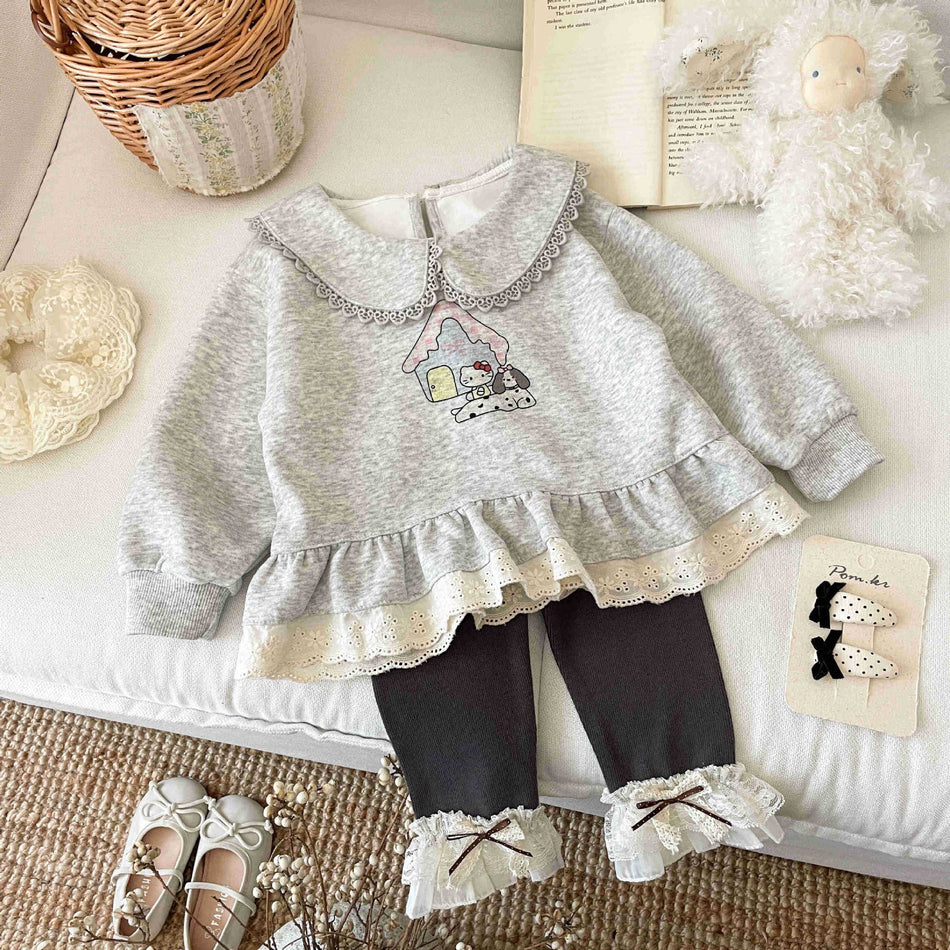 Kids Korean Lace Top & Leggings Set