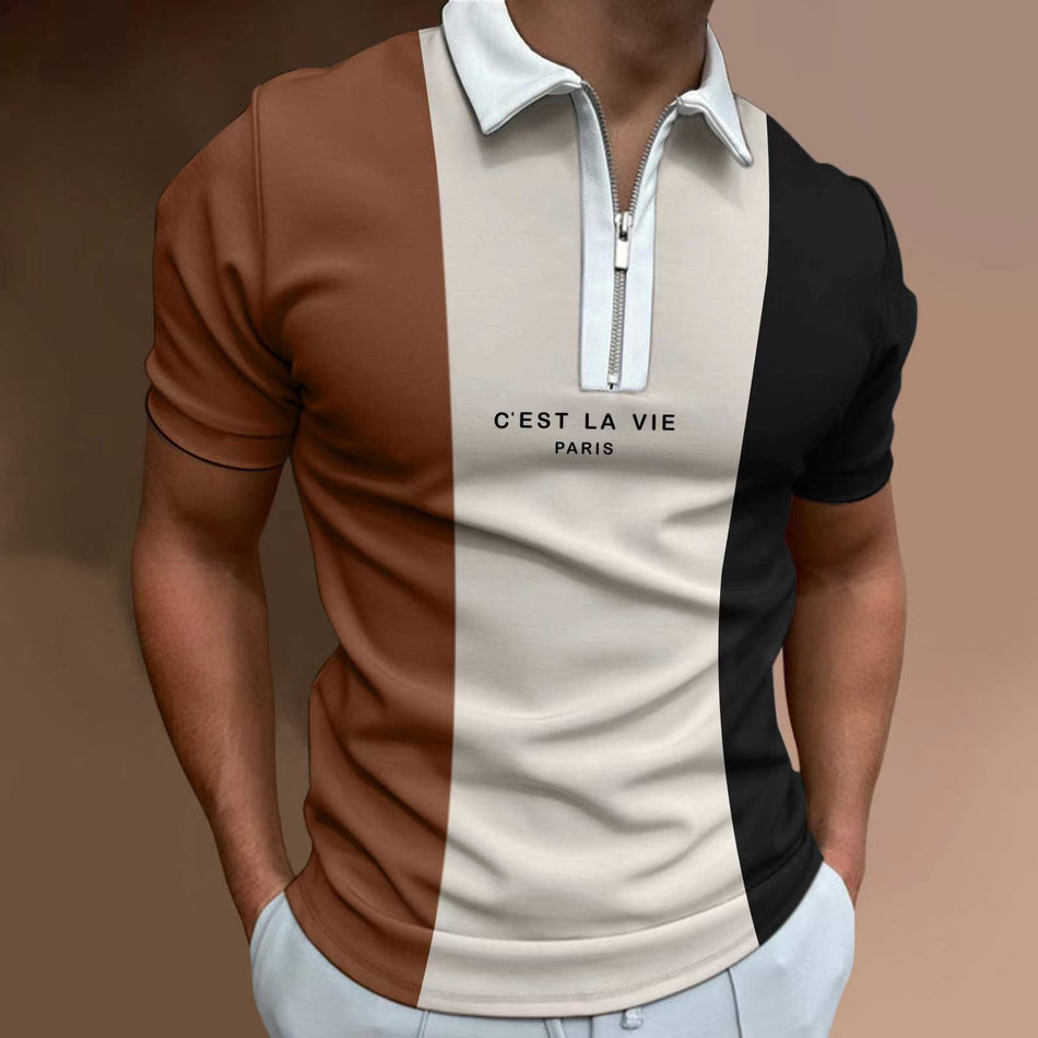 Casual Color-Matching Polo Shirt – Trendy Zip Design for Men