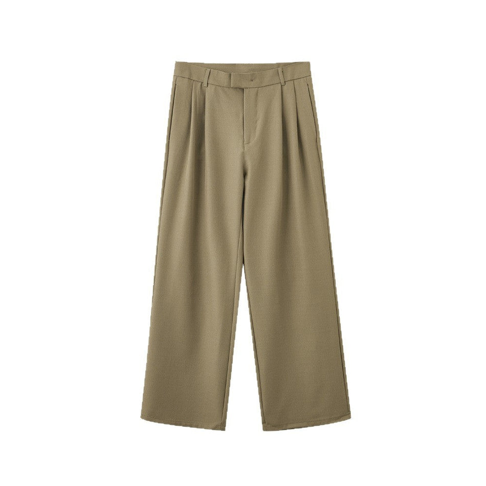 Korean Style Buckle Wide-Leg Men’s Suit Pants