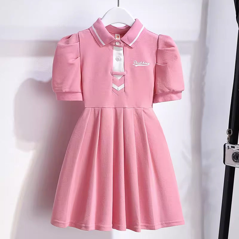Children's Short-Sleeved Dress Sweet Pleated Princess Skirts