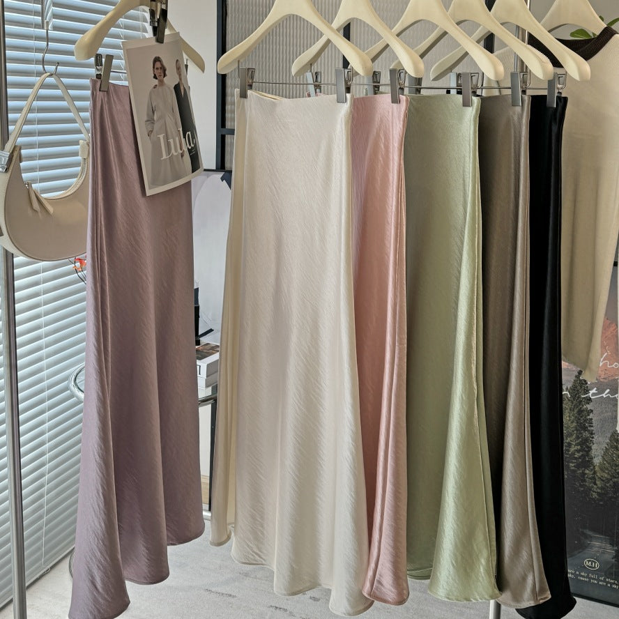 STOCK-Acetic Acid Satin Fishtail Skirt – Elegant Slim Fit