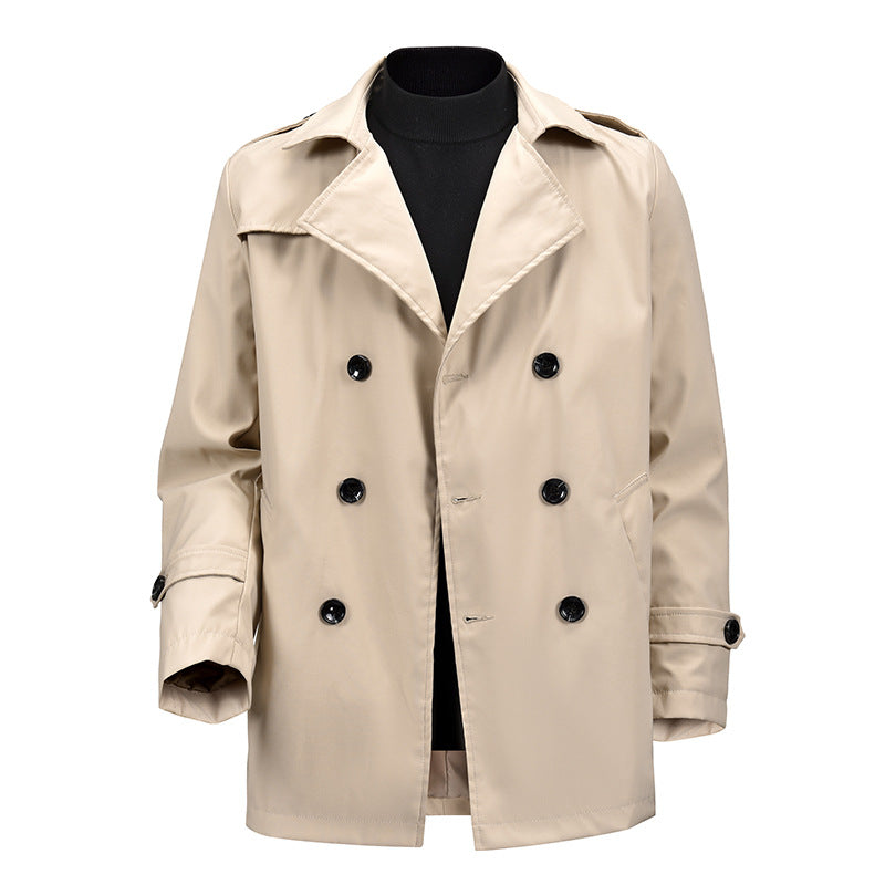 Khaki Double-Breasted Slim Coat