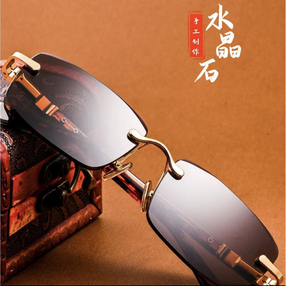 Crystal Frameless Sunglasses | High-End Green Lenses