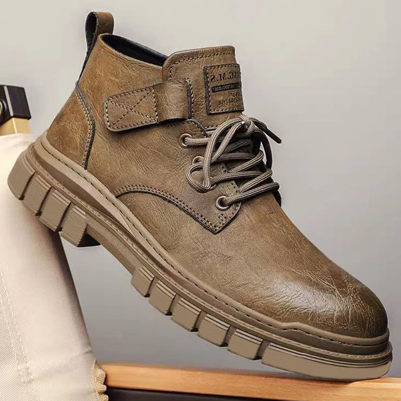 Brown Leather Martin Boots – Mid-Top Motorcycle Style