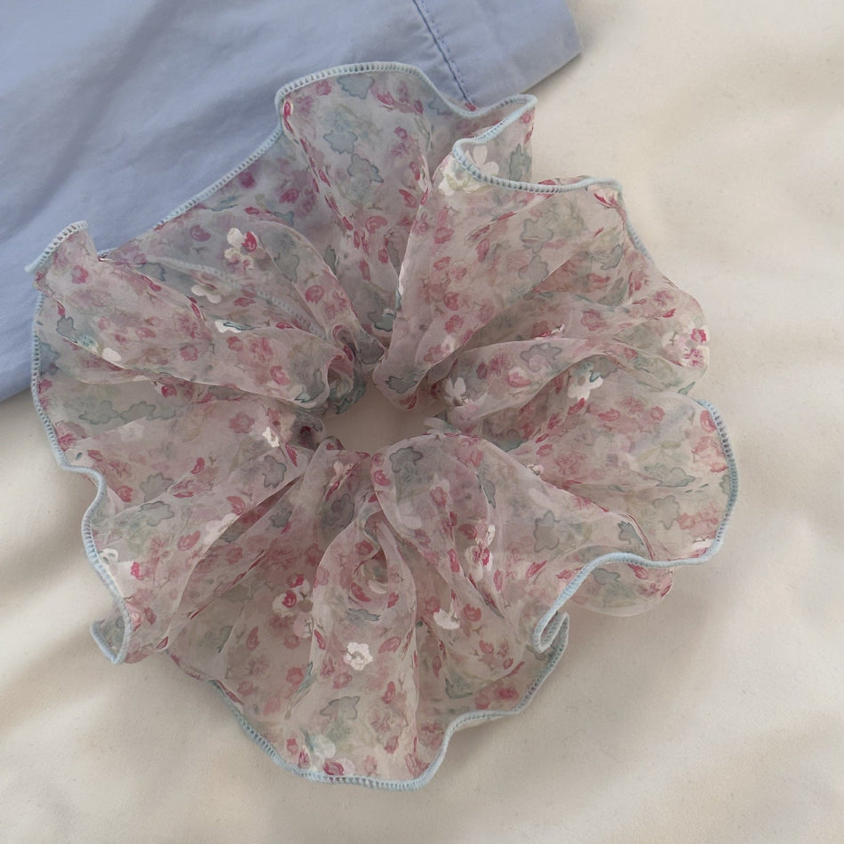 Fluffy Korean Floral Hair Ring – Mori Style Summer Hair Tie