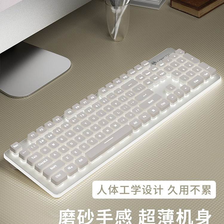 Langtu White Wireless Keyboard & Mouse Set Mechanical Feel