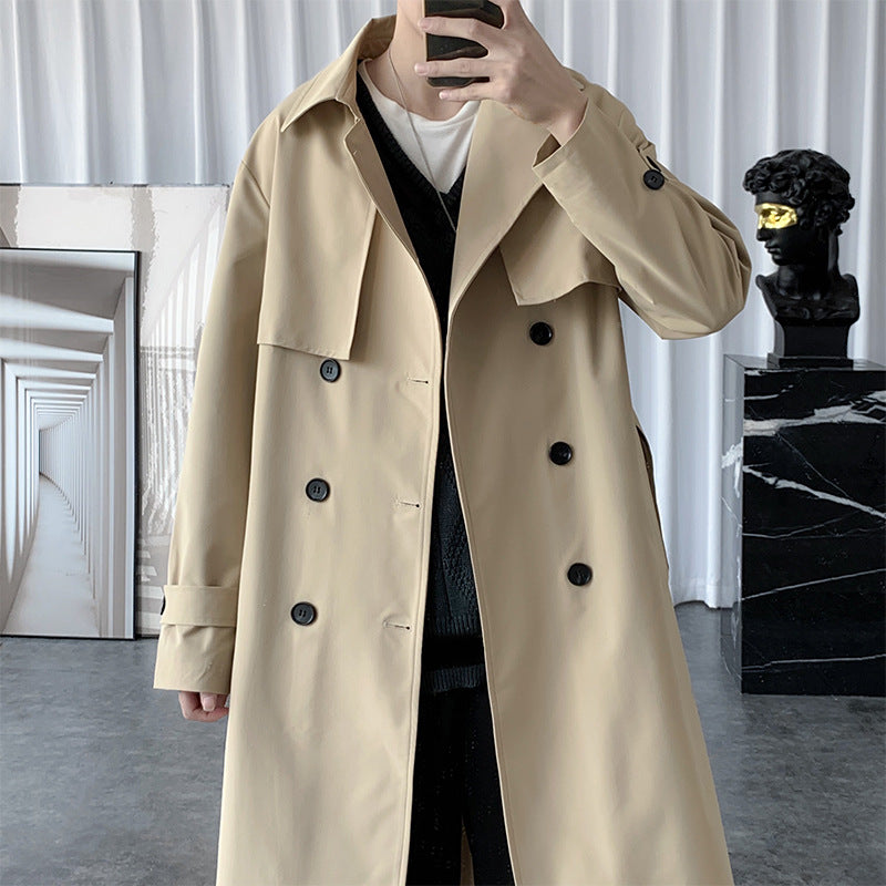 STOCK-Men’s Mid-Length Trench Coat Autumn Winter British Korean