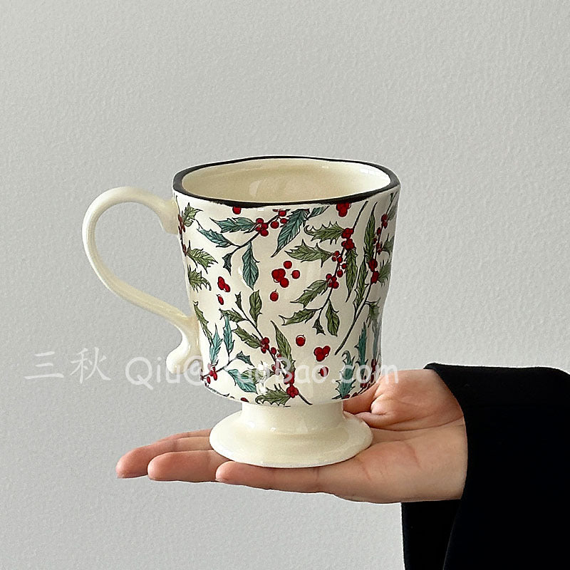 Sanqiu Vintage Lace Ceramic Coffee & Water Mug Latte Cup