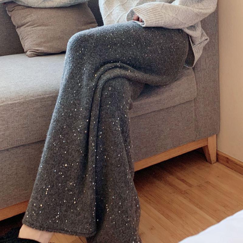 Autumn Winter Glitter Star Wide-Leg Wool Pants